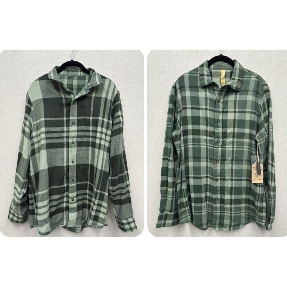 TELLURIDE Clothing Co Reversible Mens Flannel Medium Plaid Green Fall Lumberjack